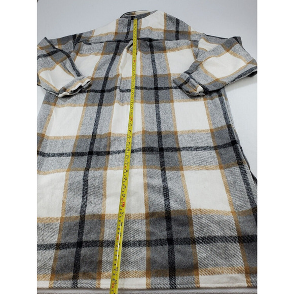 Miss Sparkling Shacket Coat Jacket Womens Large Flannel Long Plaid Tan Grey New - Picture 11 of 15